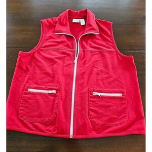K Wear By Koret Womans Large Full‎ Zip Red W White Zipped Pockets Vest